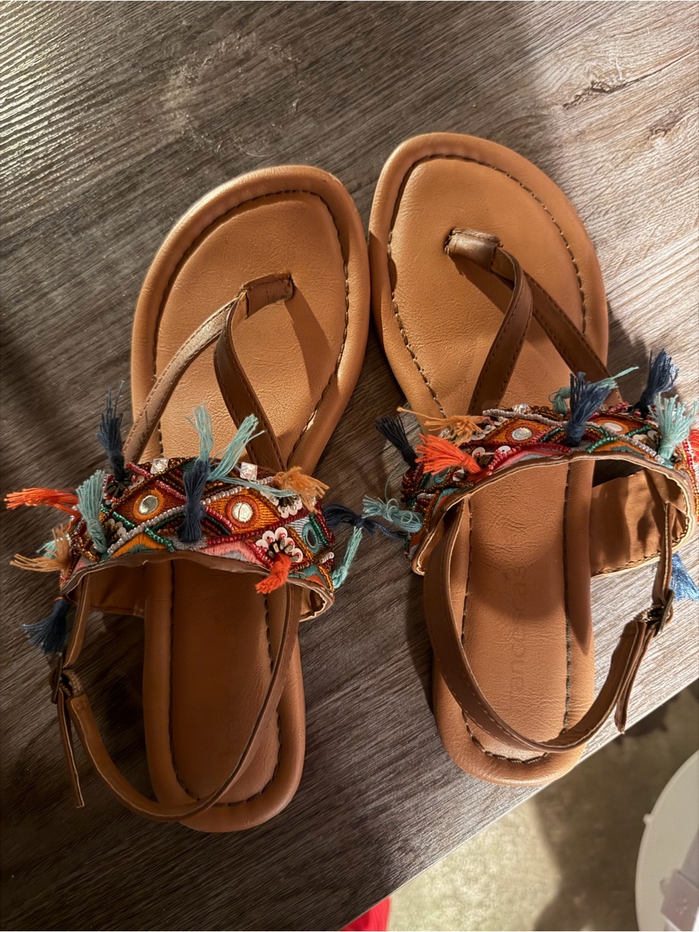 Francesca's Collections Tan Embroidered Tassel Women's Sandals
